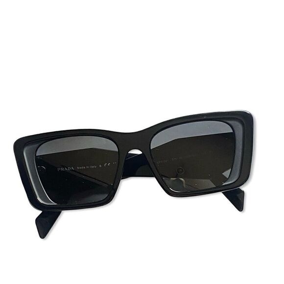 Prada Eyewear black square frame sunglasses logo sides Revolve in case $489 - Picture 4 of 16